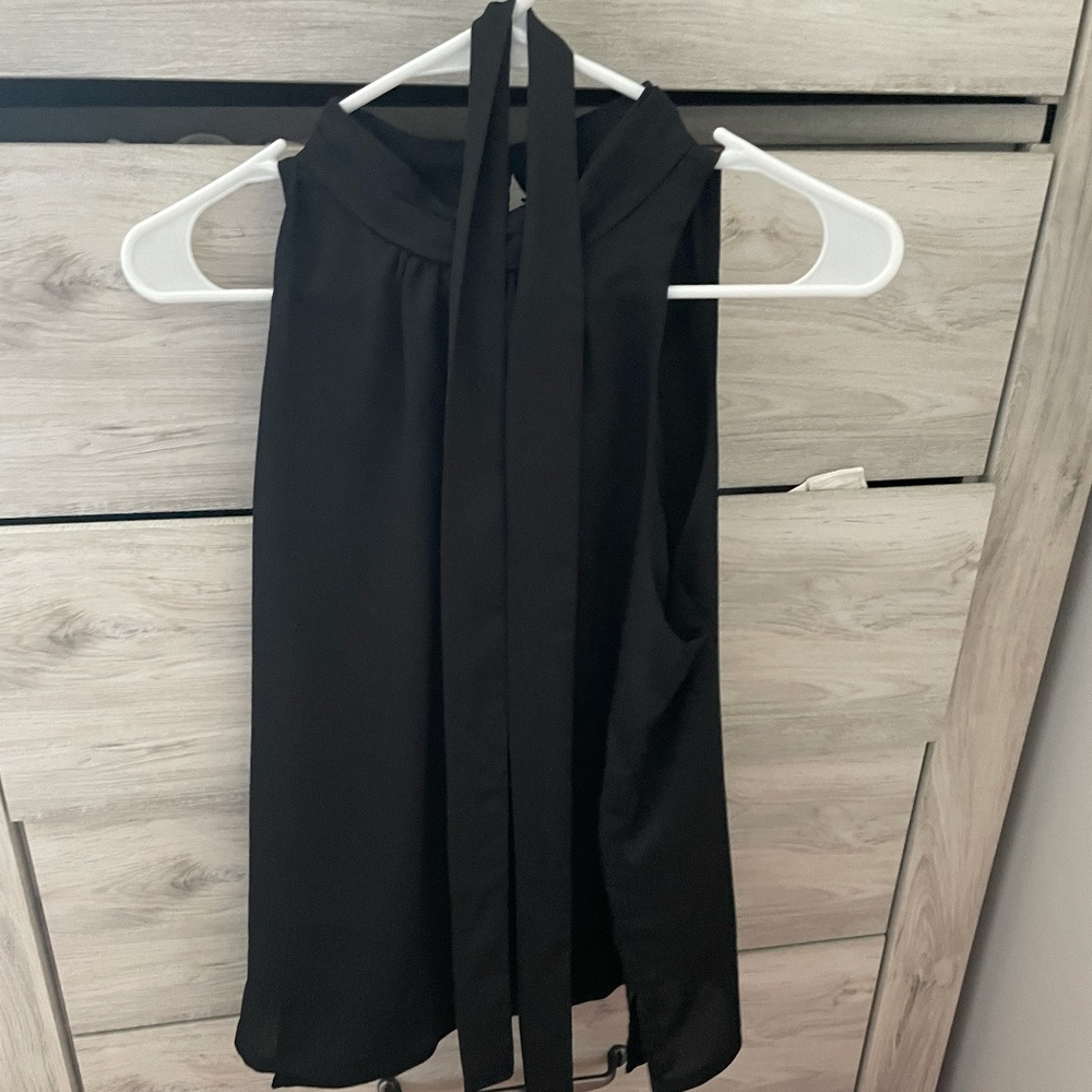 Black high neck top with tie